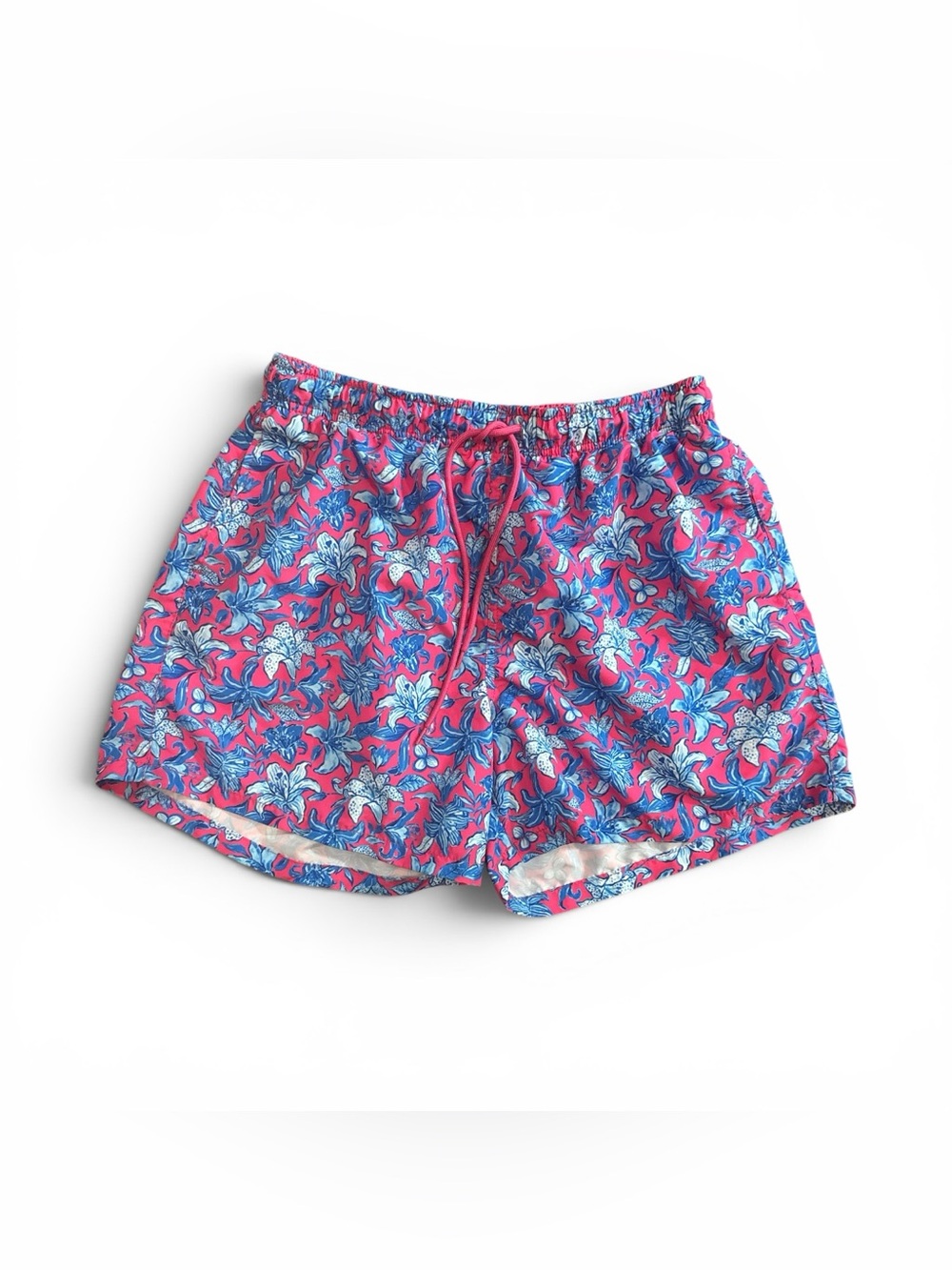 Happy Hour Mens Size Medium Pink & Blue Tropical Floral Swim Shorts Beach Resort